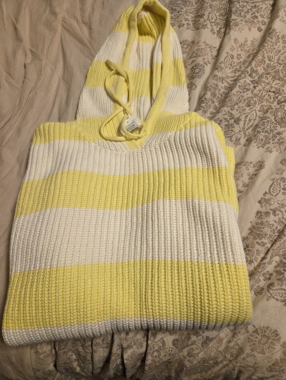 Style & Co. Yellow & White Striped Knit Hoodie Sweater 1X NWT